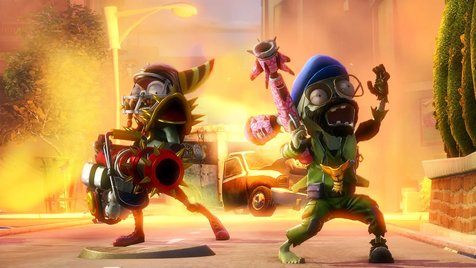EA official Garden Warfare gameplay screenshot showing a zombie team in a bright street scene