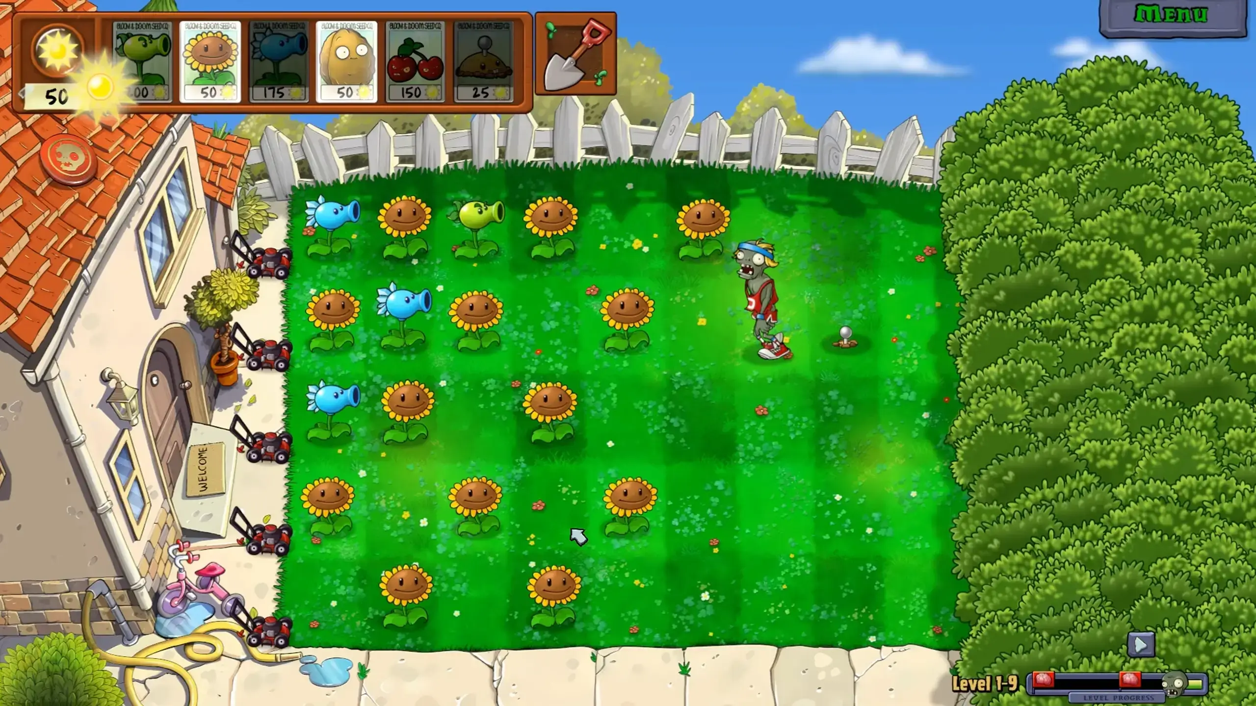 Menu principale di Plants vs Zombies con modalità avventura e opzioni di gioco