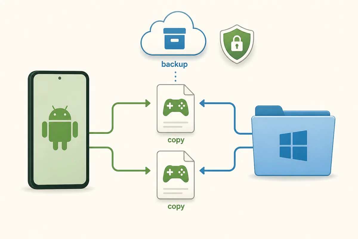 Celular Android e pasta do Windows enviando cópias separadas do salvamento do PvZ Fusion para locais protegidos